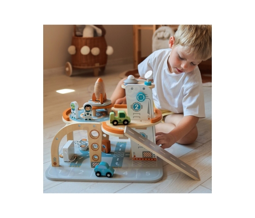 TOOKY TOY Drewniany Kosmiczny Parking Stacja Kosmiczna