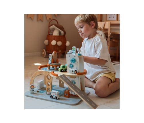 TOOKY TOY Drewniany Kosmiczny Parking Stacja Kosmiczna
