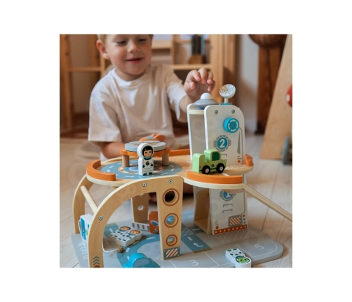 TOOKY TOY Drewniany Kosmiczny Parking Stacja Kosmiczna