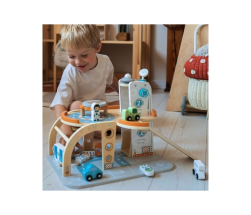 TOOKY TOY Drewniany Kosmiczny Parking Stacja Kosmiczna