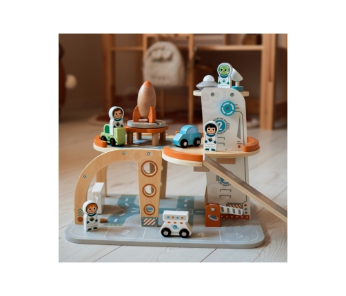 TOOKY TOY Drewniany Kosmiczny Parking Stacja Kosmiczna