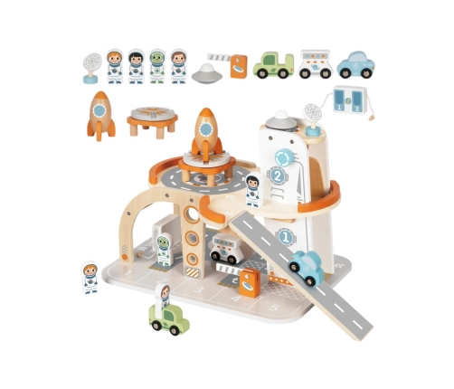 TOOKY TOY Drewniany Kosmiczny Parking Stacja Kosmiczna