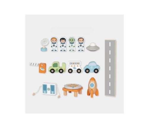 TOOKY TOY Drewniany Kosmiczny Parking Stacja Kosmiczna