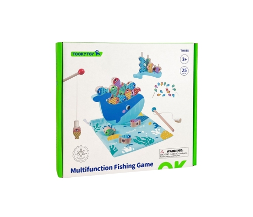 TOOKY TOY Drewniana Gra Wieloryb i Rybki Wielofunkcyjna 4 w 1