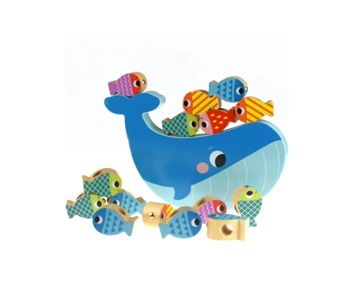 TOOKY TOY Drewniana Gra Wieloryb i Rybki Wielofunkcyjna 4 w 1