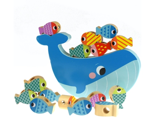 TOOKY TOY Drewniana Gra Wieloryb i Rybki Wielofunkcyjna 4 w 1
