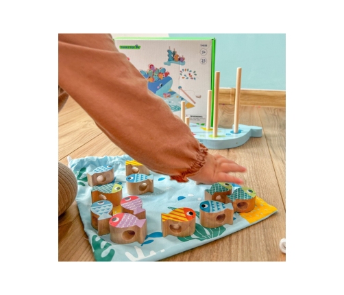 TOOKY TOY Drewniana Gra Wieloryb i Rybki Wielofunkcyjna 4 w 1