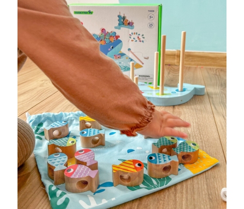 TOOKY TOY Drewniana Gra Wieloryb i Rybki Wielofunkcyjna 4 w 1