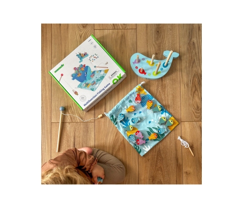 TOOKY TOY Drewniana Gra Wieloryb i Rybki Wielofunkcyjna 4 w 1