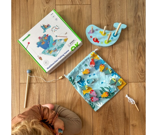 TOOKY TOY Drewniana Gra Wieloryb i Rybki Wielofunkcyjna 4 w 1