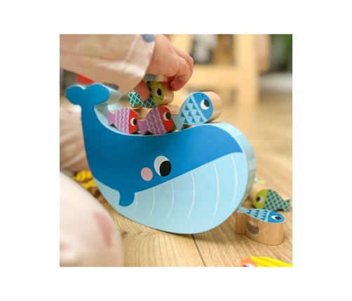 TOOKY TOY Drewniana Gra Wieloryb i Rybki Wielofunkcyjna 4 w 1