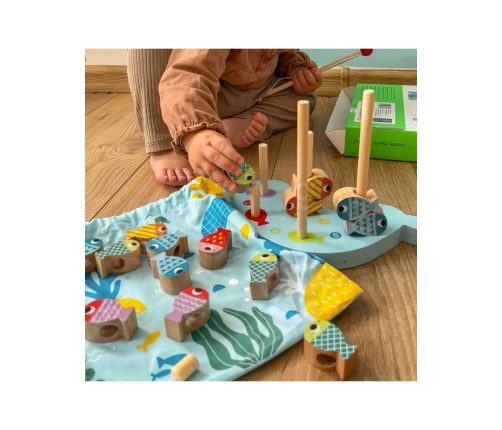 TOOKY TOY Drewniana Gra Wieloryb i Rybki Wielofunkcyjna 4 w 1