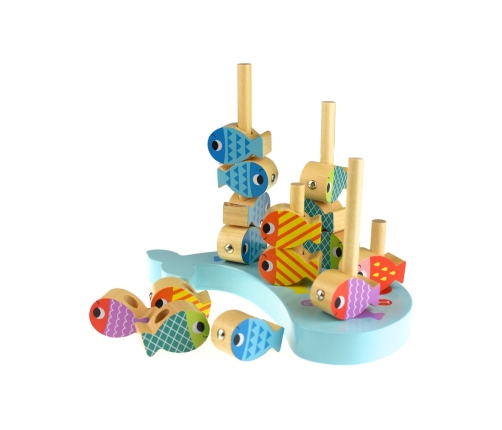 TOOKY TOY Drewniana Gra Wieloryb i Rybki Wielofunkcyjna 4 w 1