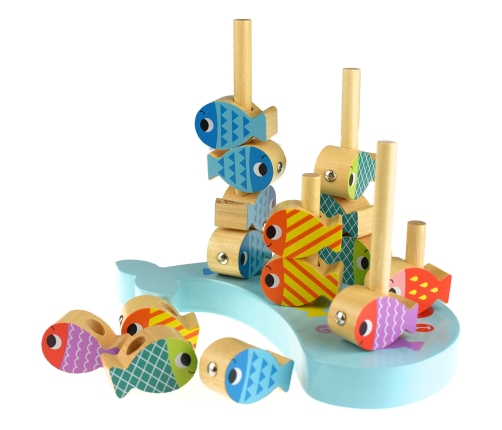TOOKY TOY Drewniana Gra Wieloryb i Rybki Wielofunkcyjna 4 w 1