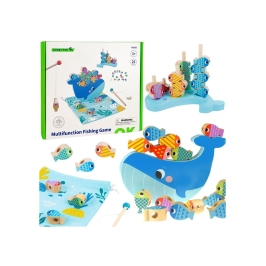 TOOKY TOY Drewniana Gra Wieloryb i Rybki Wielofunkcyjna 4 w 1