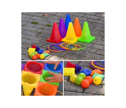 WOOPIE Zestaw Gier Ogrodowych 3w1 Pachołki Obręcze Woreczki 30 el.