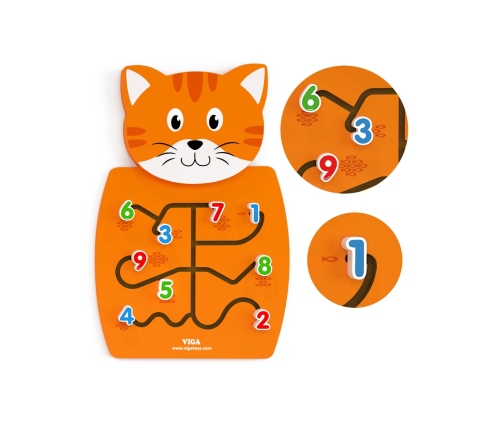 VIGA Drewniana Tablica Manipulacyjna Cyfry Kotek Certyfikat FSC Montessori