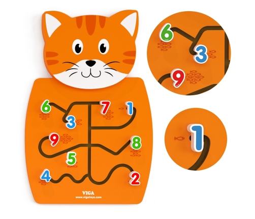 VIGA Drewniana Tablica Manipulacyjna Cyfry Kotek Certyfikat FSC Montessori