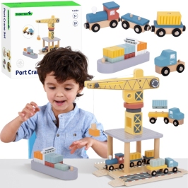 TOOKY TOY Dźwig Portowy Drewniany Zestaw