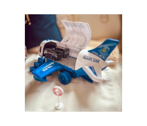 WOOPIE Samolot Rozkładany Transporter Policja z 3 Autami Policyjnymi Zestaw XL Znaki Drogowe