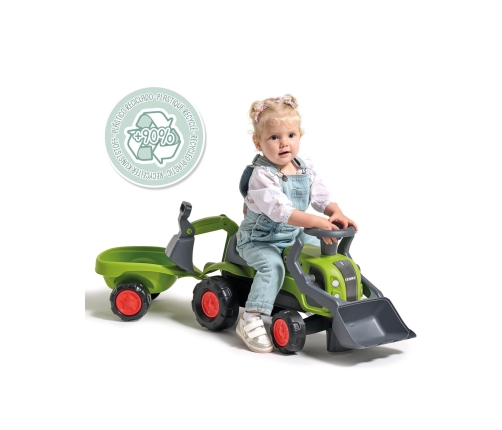FALK Traktorek Jeździk Baby Claas z Koparką Łyżką i Przyczepą