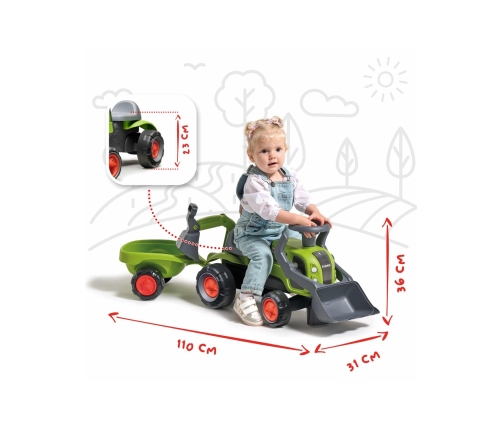 FALK Traktorek Jeździk Baby Claas z Koparką Łyżką i Przyczepą