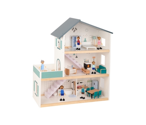 TOOKY TOY Duży Drewniany Domek dla Lalek + Figurki FSC