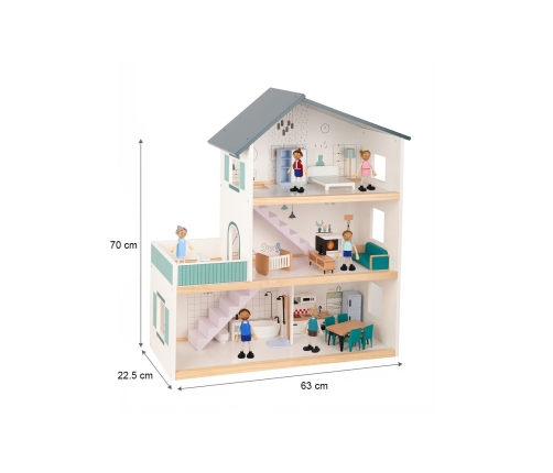 TOOKY TOY Duży Drewniany Domek dla Lalek + Figurki FSC