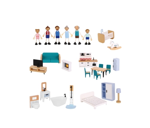TOOKY TOY Duży Drewniany Domek dla Lalek + Figurki FSC