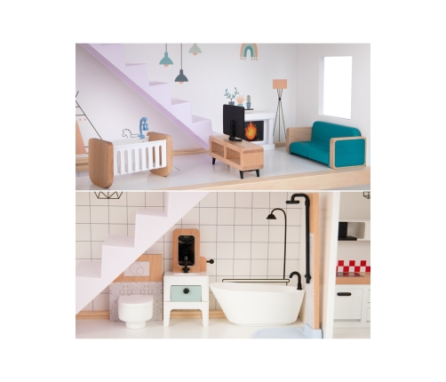 TOOKY TOY Duży Drewniany Domek dla Lalek + Figurki FSC