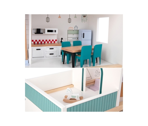 TOOKY TOY Duży Drewniany Domek dla Lalek + Figurki FSC