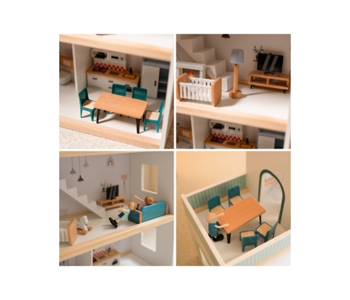 TOOKY TOY Duży Drewniany Domek dla Lalek + Figurki FSC