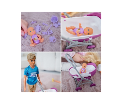 WOOPIE ROYAL Zestaw Lalek Rodzina Lily w Ciąży Tata Niemowlak Wózek Akcesoria