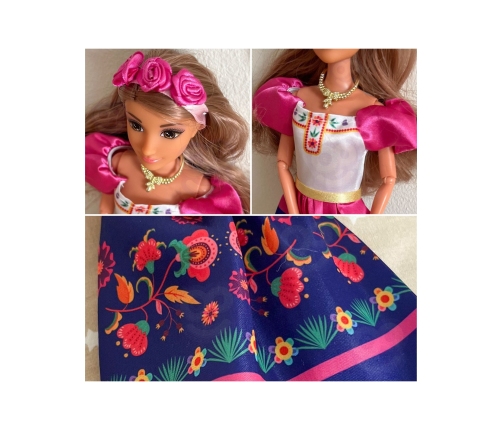 WOOPIE ROYAL Lalki Kobiety Świata Lily Meksykanka Tradycyjny Strój Kwietny Wzór