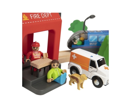 Tooky Toy Drewniana Kolejka Staż Pożarna Ambulans 70 el.