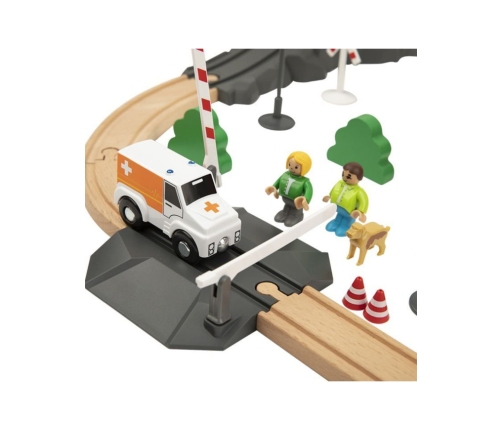 Tooky Toy Drewniana Kolejka Staż Pożarna Ambulans 70 el.