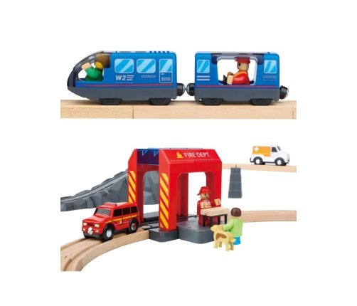 Tooky Toy Drewniana Kolejka Staż Pożarna Ambulans 70 el.