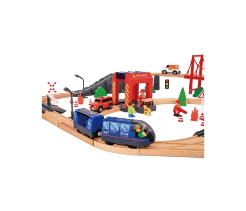 Tooky Toy Drewniana Kolejka Staż Pożarna Ambulans 70 el.