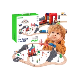 Tooky Toy Drewniana Kolejka Staż Pożarna Ambulans 70 el.