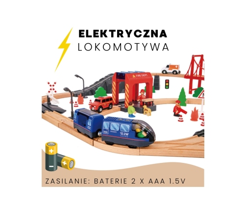 Tooky Toy Drewniana Kolejka Staż Pożarna Ambulans 70 el.