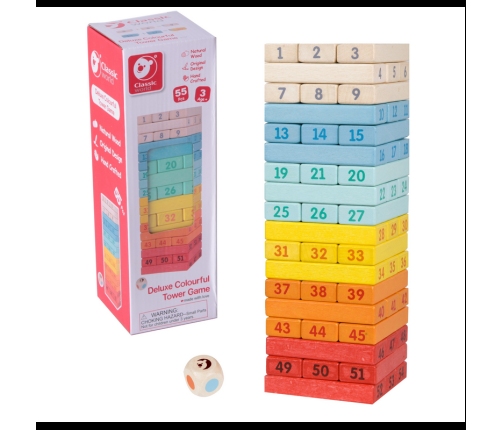 CLASSIC WORLD Drewniana Gra Zręcznościowa Wieża Kostki Domino Zestaw Deluxe