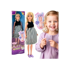 WOOPIE ROYAL Lalka Lily w Ciąży Sukienka w Czarno-białe Paski