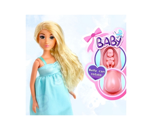 WOOPIE ROYAL Lalka Lily z Brzuszkiem w Ciąży Niemowlak Błękitna Sukienka