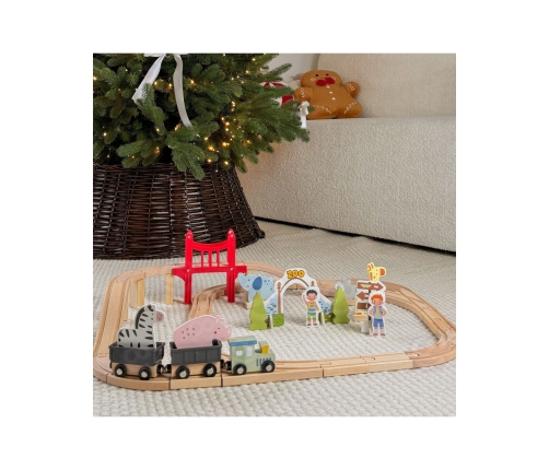 WOOPIE GREEN Drewniana Kolejka ZOO Zestaw XL Pociąg na Magnes Tor 60 el. FSC