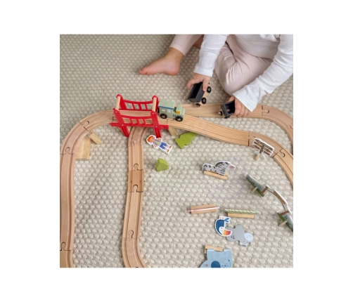 WOOPIE GREEN Drewniana Kolejka ZOO Zestaw XL Pociąg na Magnes Tor 60 el. FSC