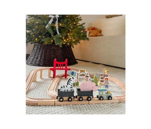 WOOPIE GREEN Drewniana Kolejka ZOO Zestaw XL Pociąg na Magnes Tor 60 el. FSC