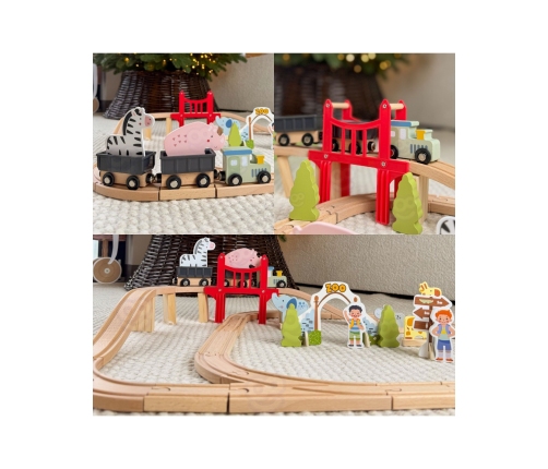 WOOPIE GREEN Drewniana Kolejka ZOO Zestaw XL Pociąg na Magnes Tor 60 el. FSC