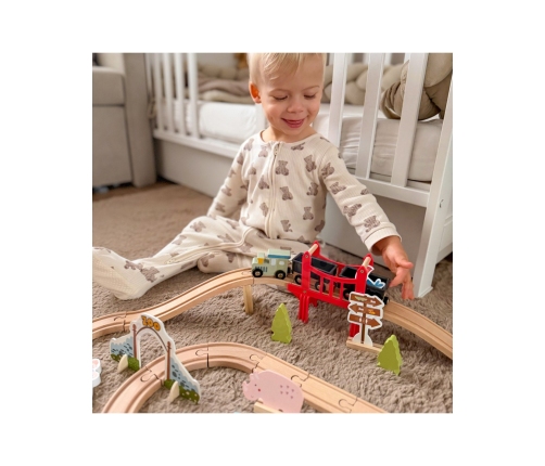 WOOPIE GREEN Drewniana Kolejka ZOO Zestaw XL Pociąg na Magnes Tor 60 el. FSC
