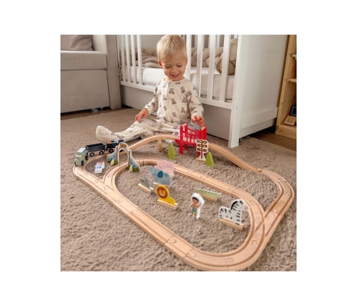 WOOPIE GREEN Drewniana Kolejka ZOO Zestaw XL Pociąg na Magnes Tor 60 el. FSC