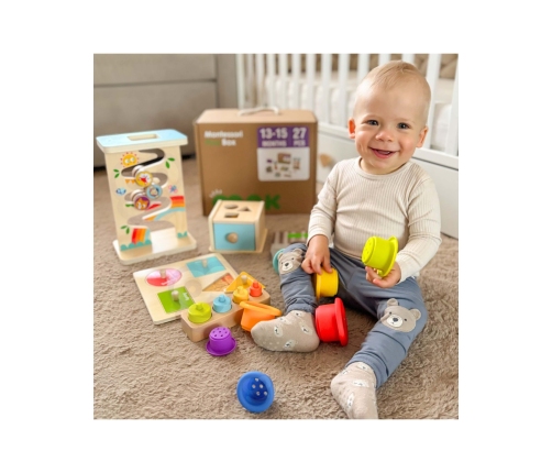 WOOPIE GREEN Pudełko Box 6w1 13-15m Montessori Edukacyjne Sensoryczne FSC